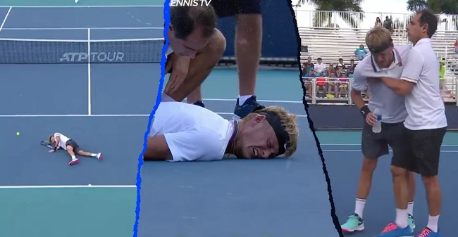 Испанский теннисист упал на корте прямо во время розыгрыша из-за судороги (ВИДЕО)