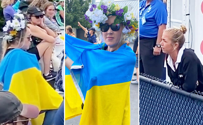 Американская болельщица з украинским флагом рассказала, почему её попросили уйти с матча россиянок