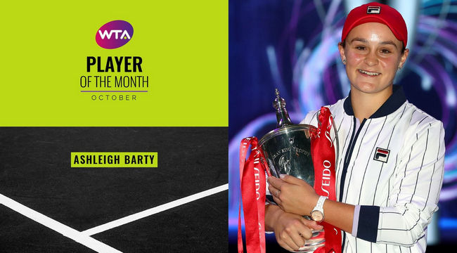 Барти в третий раз в 2019 году стала лучшей теннисисткой месяца