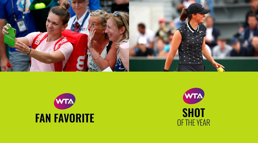 Халеп в третий раз подряд победила в номинации WTA Fan Favorite, Швёнтек исполнила лучший удар года