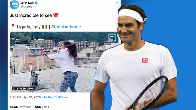 Федерер сыграл с теннисистками, которые прославились во время карантина (ВИДЕО)