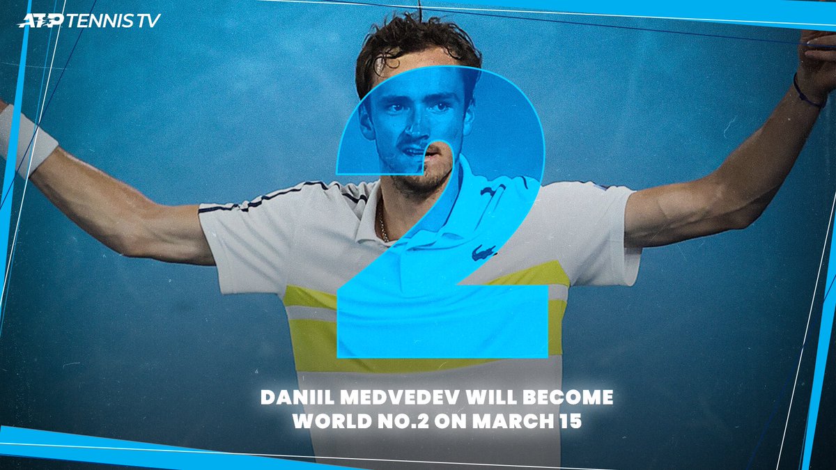 Даниил Медведев поднимется на второе место в рейтинге ATP по итогам следующей недели