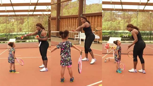 Серена Уильямс тренирует собственную дочь на корте (ВИДЕО)